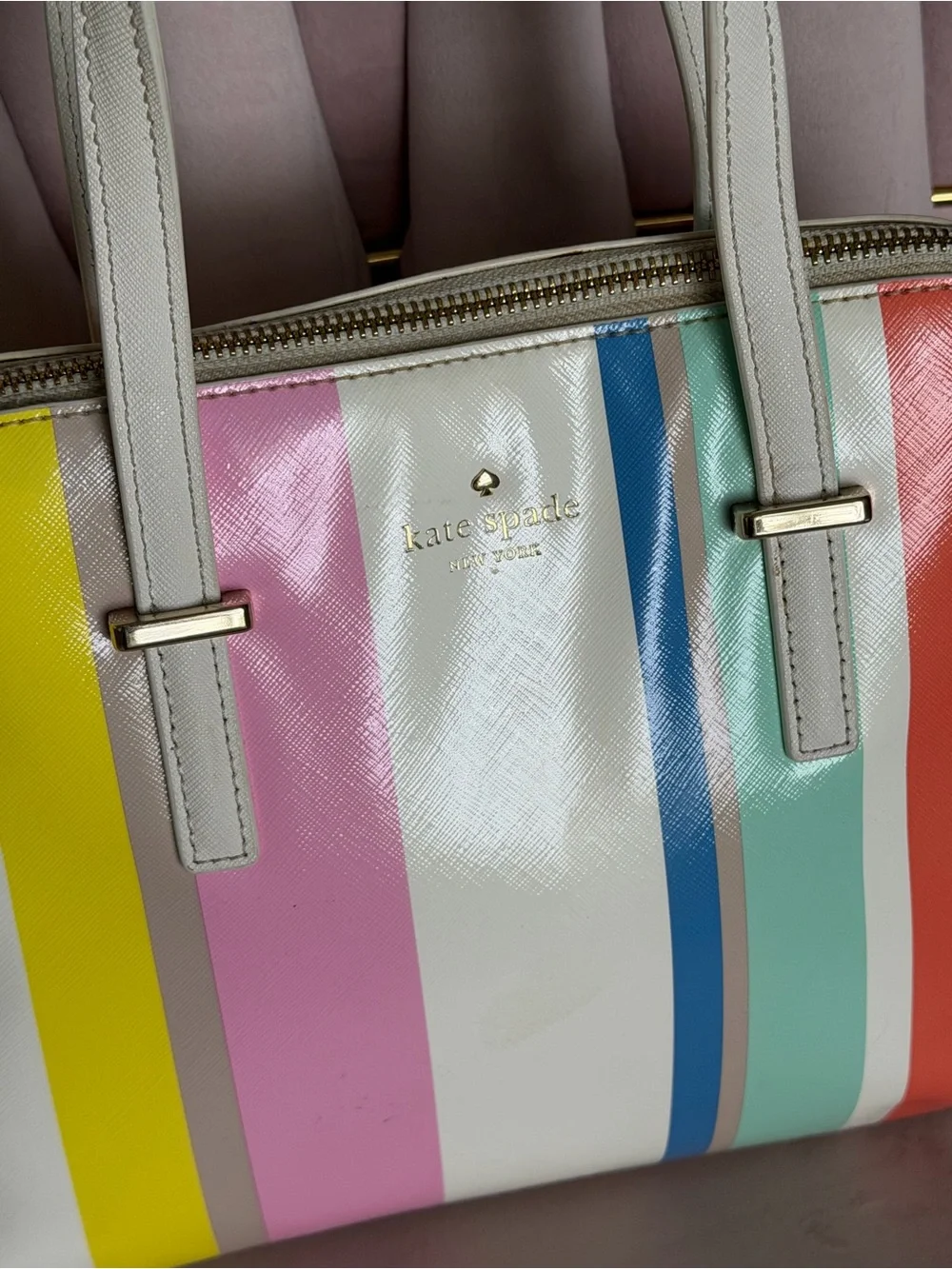 Kate Spade Cedar Street Maise Satchel Multi Stripe Rainbow Saffiano Bag 🌈